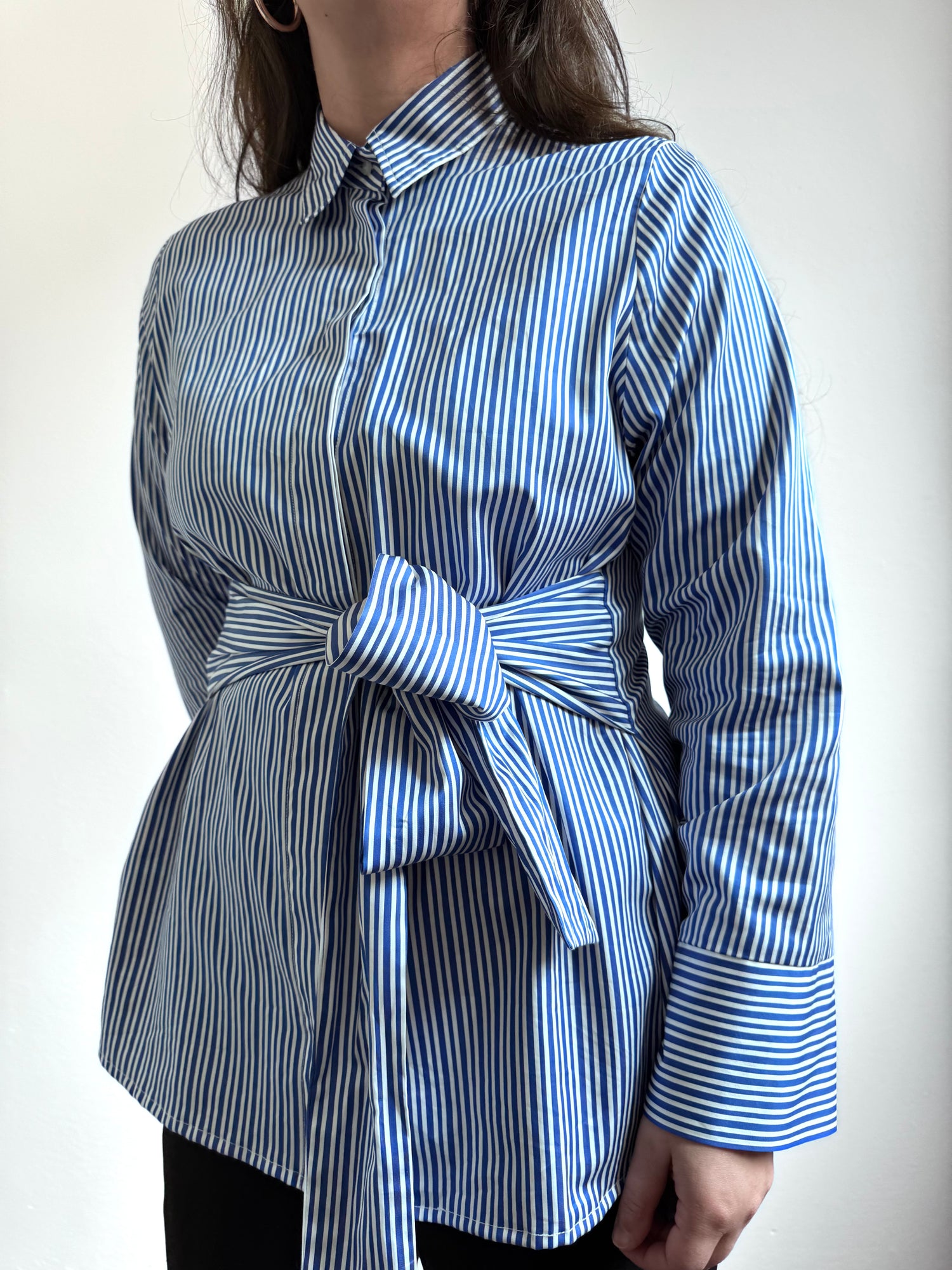 Camicia Anna, CELESTE CON RIGA BIANCA