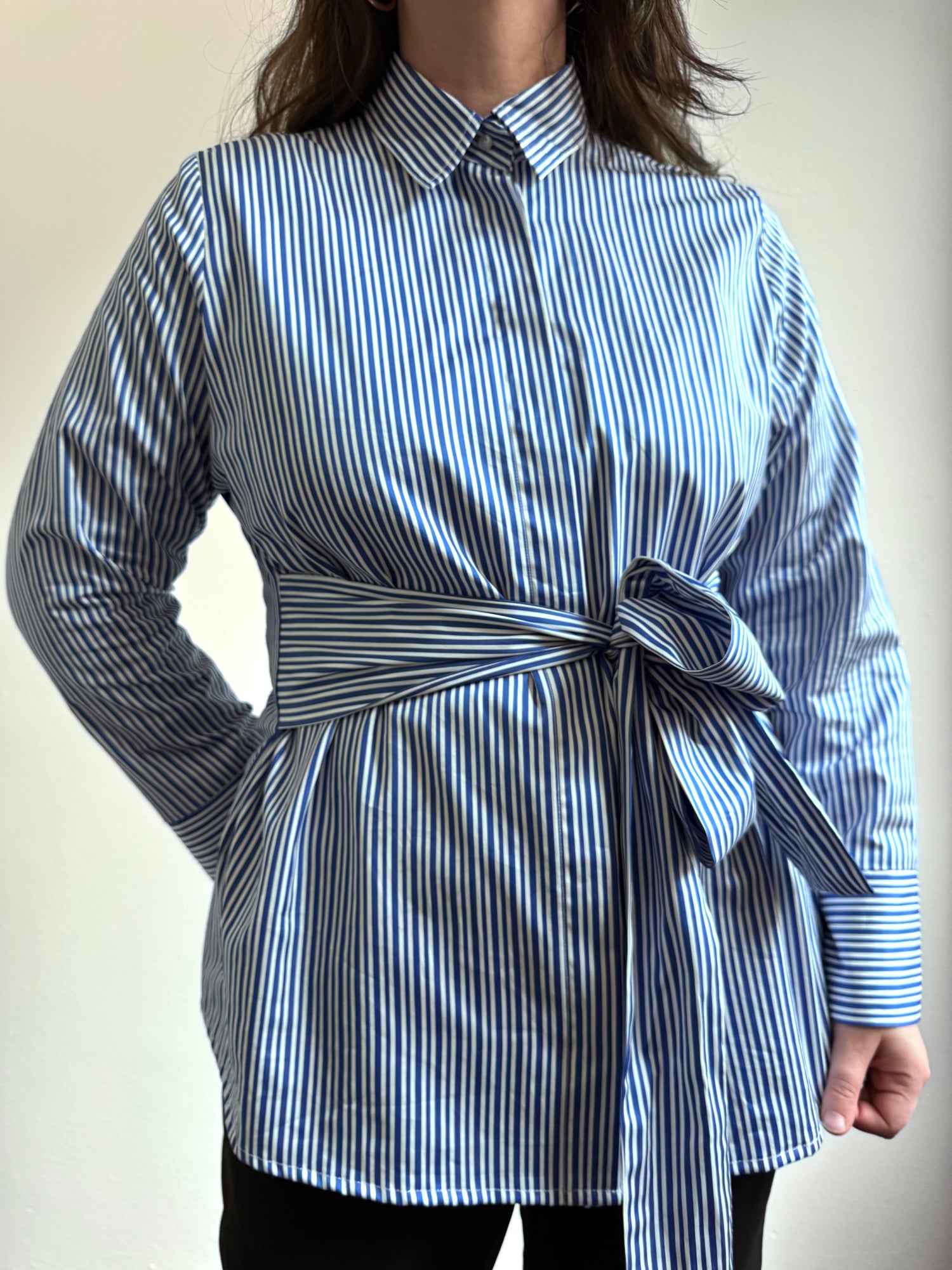 Camicia Anna, CELESTE CON RIGA BIANCA