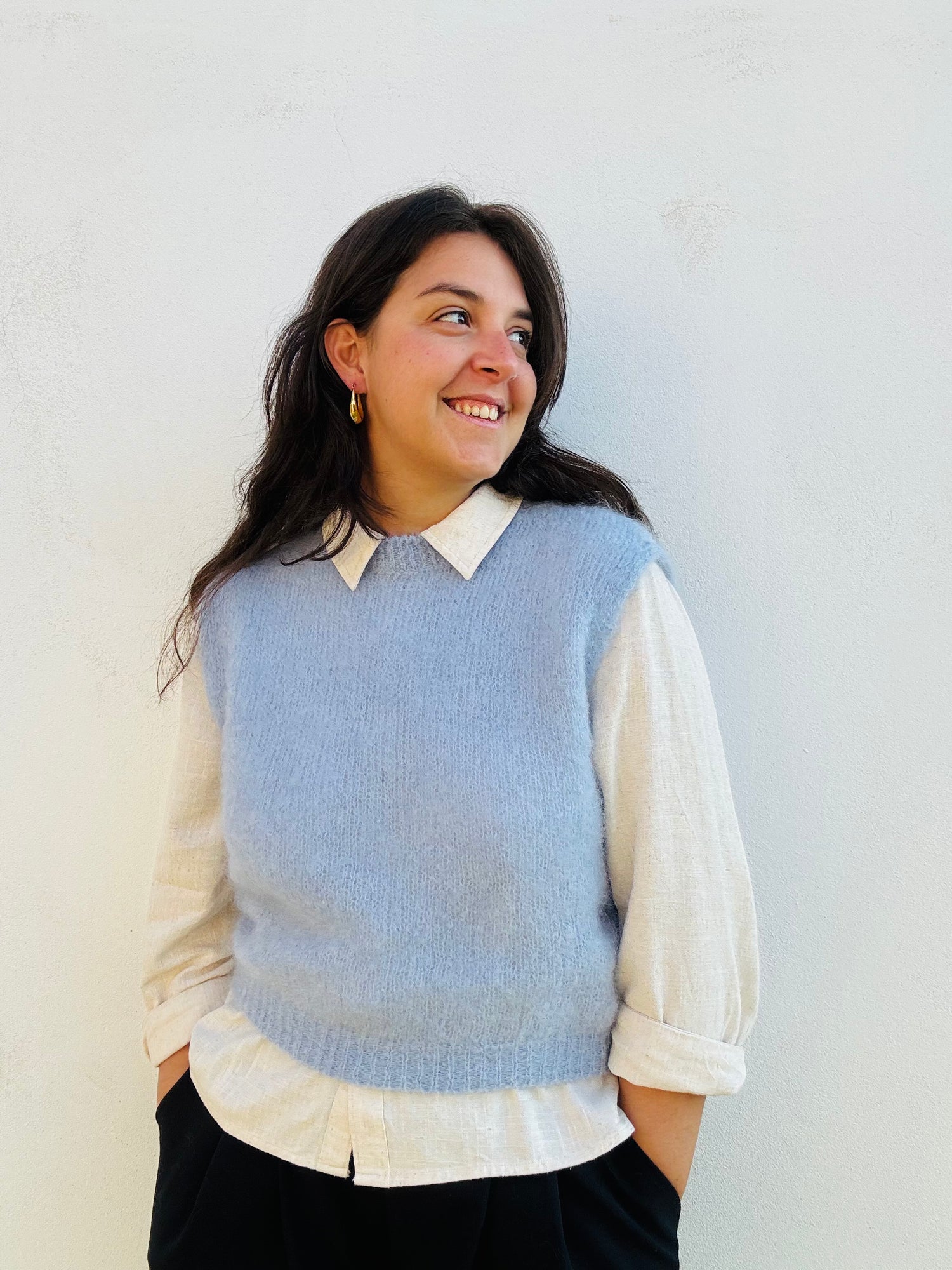 Gilet mohair, celeste