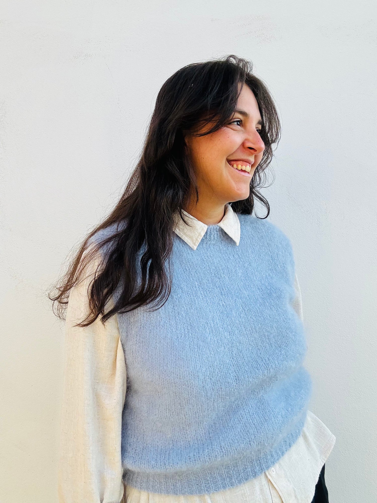 Gilet mohair, celeste