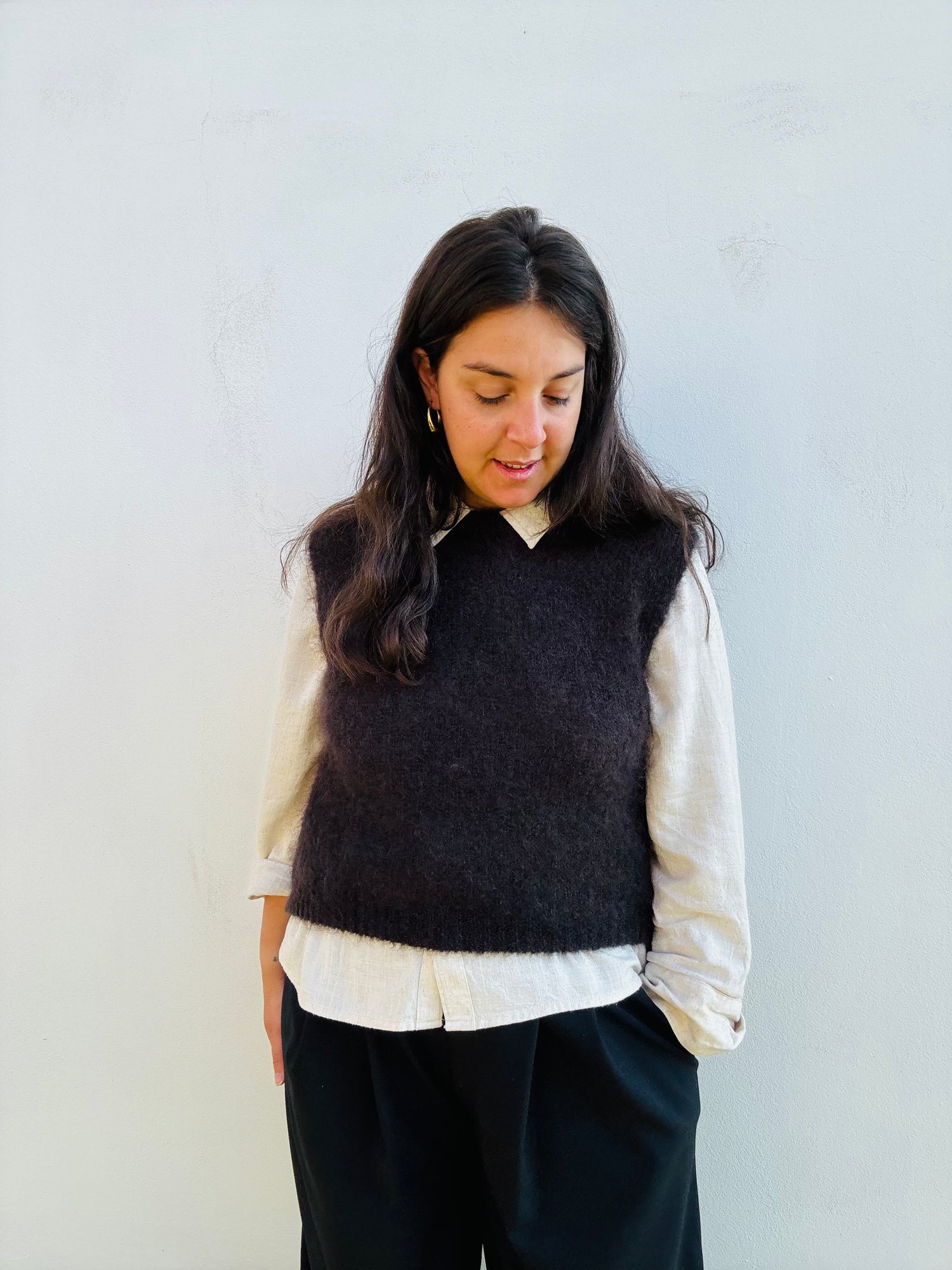 Gilet mohair, testa di moro